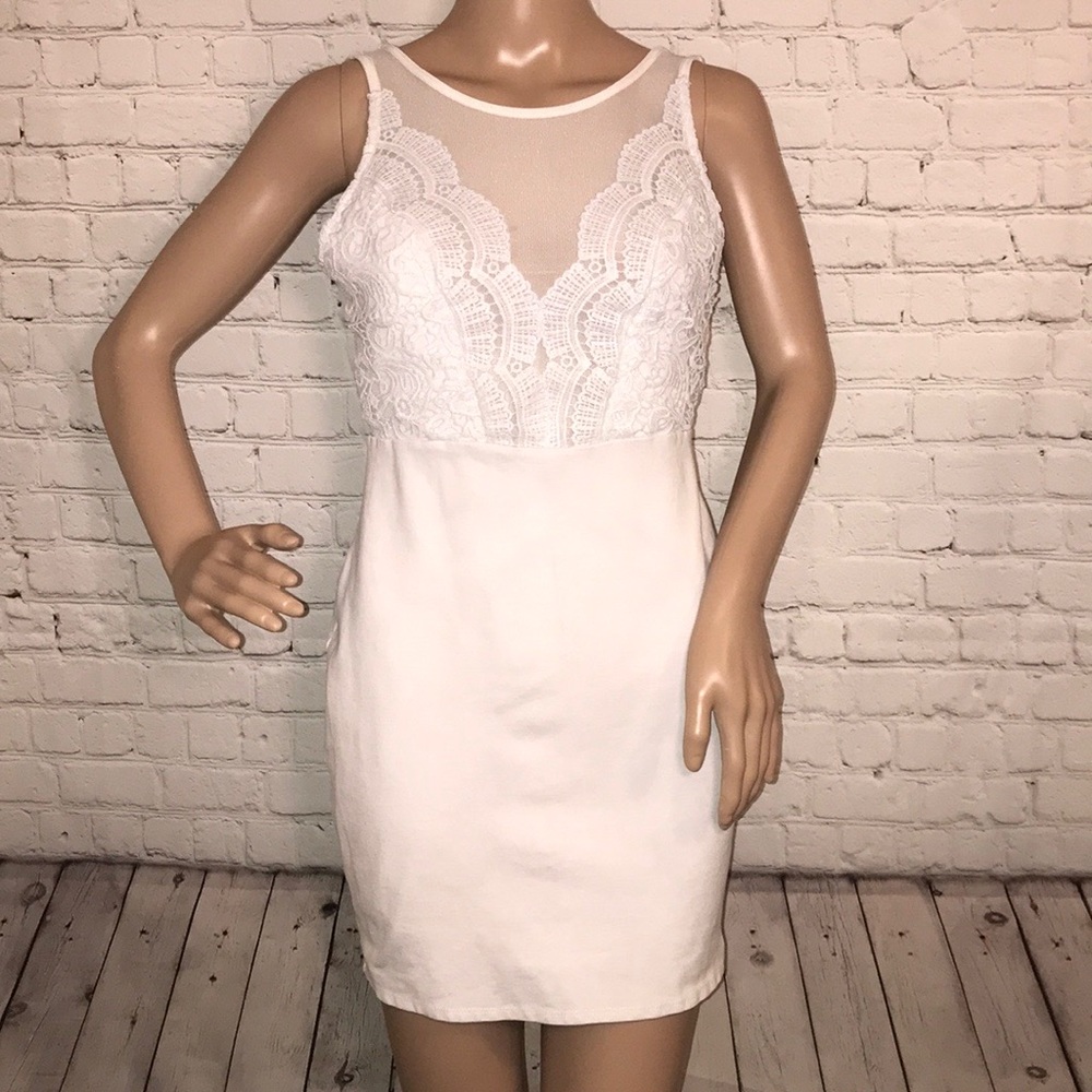 Lulus bodycon white mini dress lace top open back